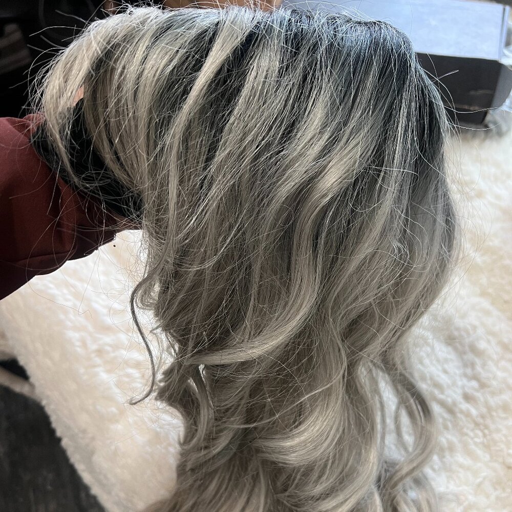 Silver wig with bangs